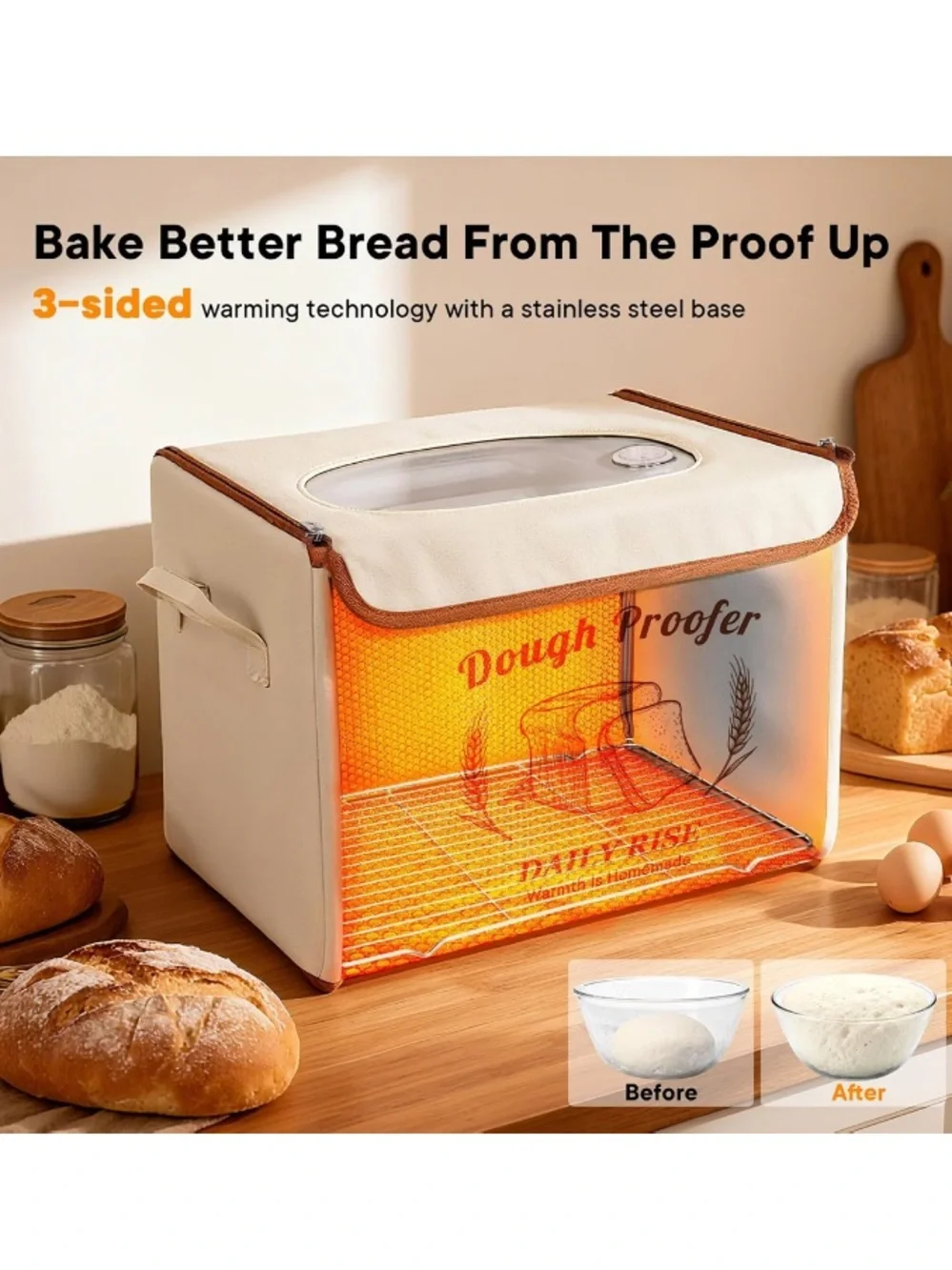 Folding Bread Proofing Box with Temp Control for Sourdough, Pizza, Yogurt,& More